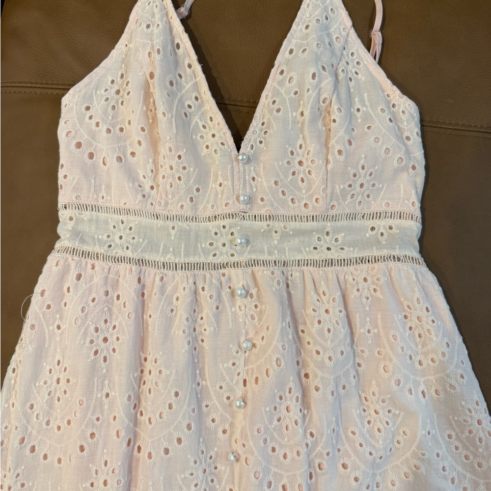 Simplee Pale Pink Eyelet Lace Dress with Spaghetti Straps
